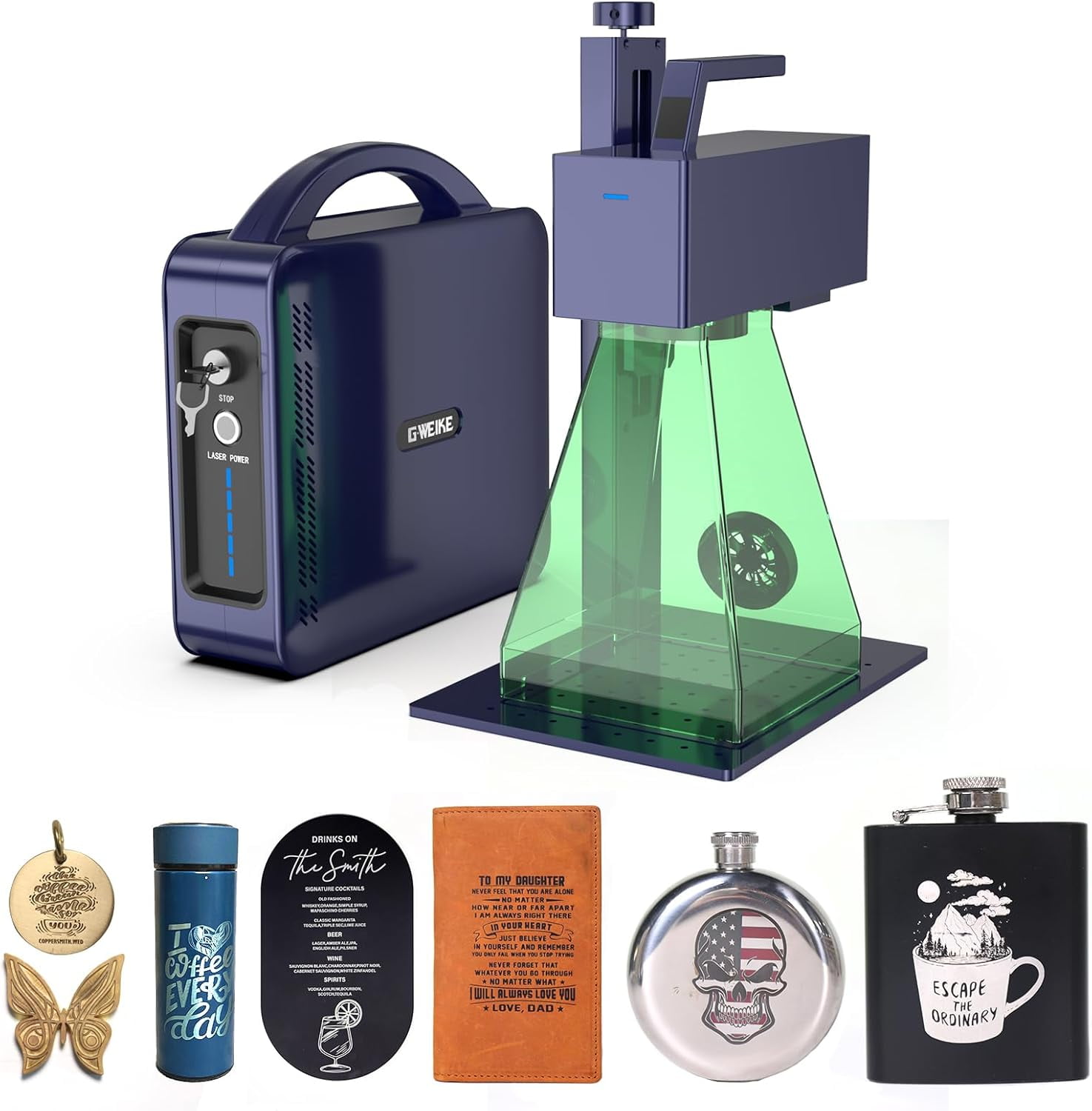 GWEIKE G2 Pro 30W Fiber Laser Engraver, 15000mm/s Fast Laser Engraver Machine with 3D & Deep Engraving, 110x110mm Working Area, Portable Laser Marking Machine for Jewelry, Metal, Leather, Dog Tags