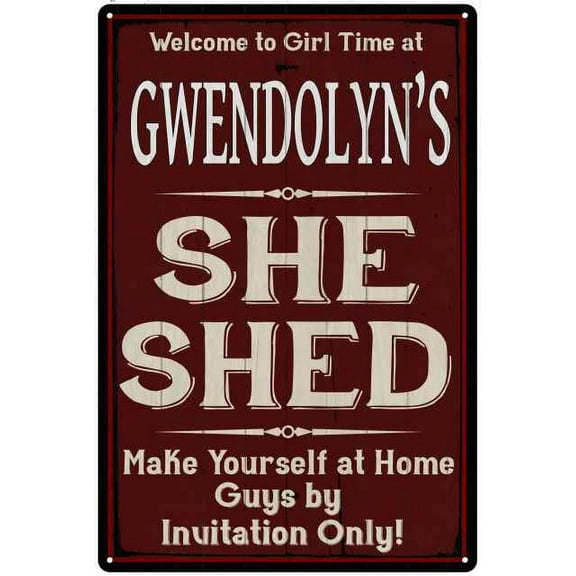 GWENDOLYN'S She Shed Red Sign Gift Lady Cave 8x12 Metal Sign 108120088267