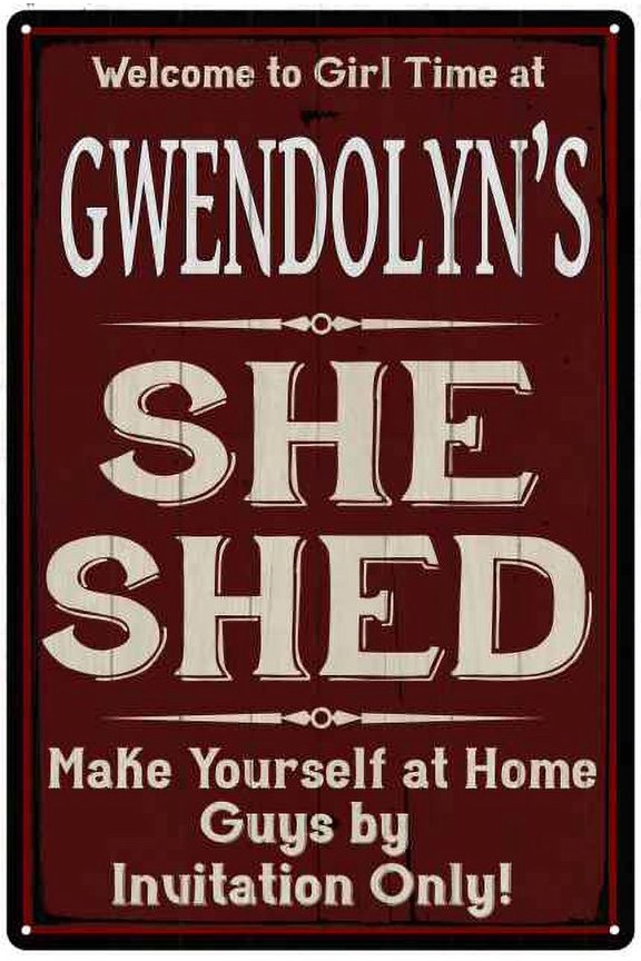 GWENDOLYN'S She Shed Red Sign Gift Lady Cave 8x12 Metal Sign 108120088267