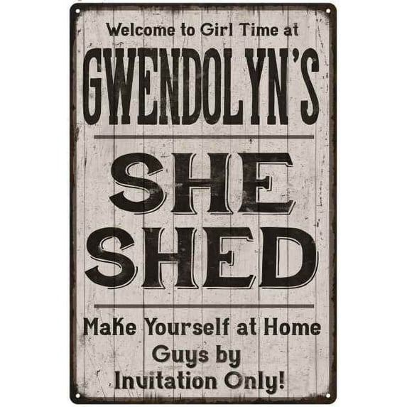 GWENDOLYN'S She Shed Sign Lady Cave Gift 8 x 12 Matte Finish Metal 108120082267