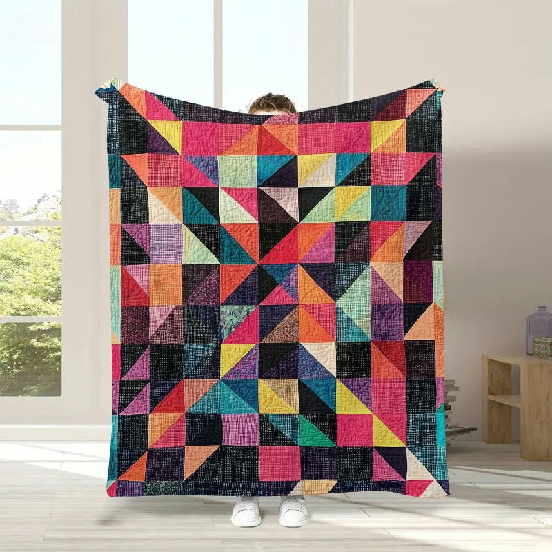 GWJING Contemporary Throw Blanket, Modern Style Visual Patchwork Effect ...