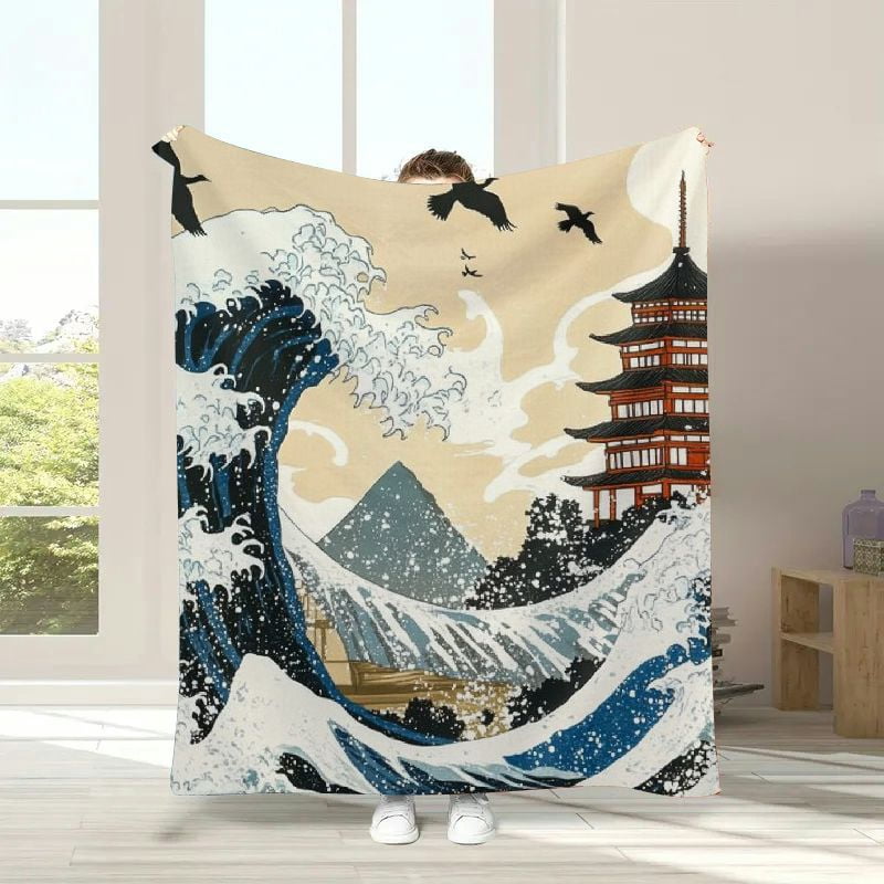 Japanese Pattern Throw GWJING Japanese Ukiyoe Theme Throw Blanket Hokusai Pattern Plush ...