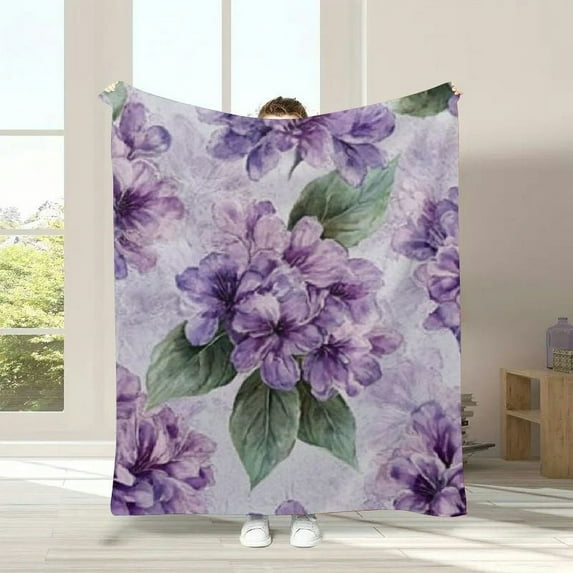 GWJING Purple Lilac Flowers Blanket Throw Blankets for Couch Soft Throw Blanket for Bed, Sofa, Couch, Camping Fuzzy Blankets Throw Blankets 50x60in