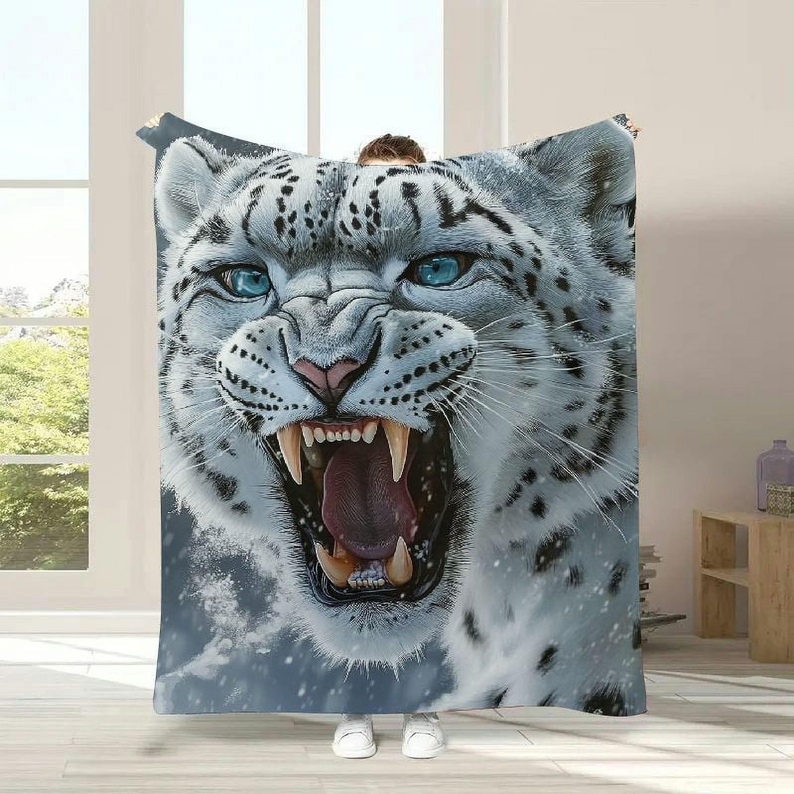 GWJING Snow Leopard Blanket for Adults, Snow Leopard Gifts Bedding
