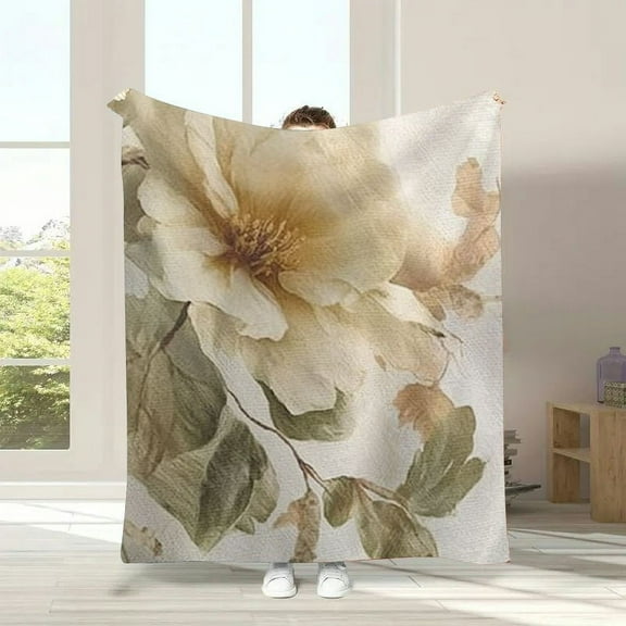 GWJING Vintage Floral Blanket King Size, Country Style Throw Blanket for Couch Bed Sofa, Rustic Flower Patterned Blankets and Throws, Super Soft Cozy Plush Flannel Blanket 60x80in