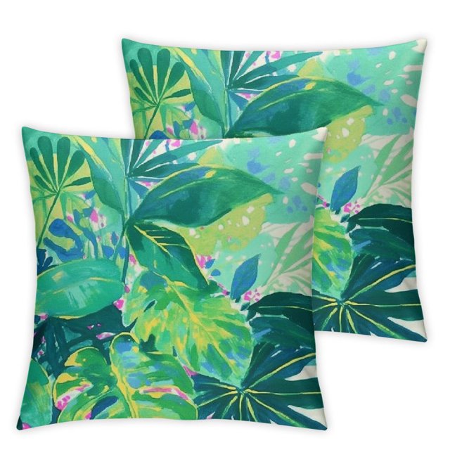 GWJING Watercolor Green Leaves Pillowcase Tropical Palm Leaf Throw