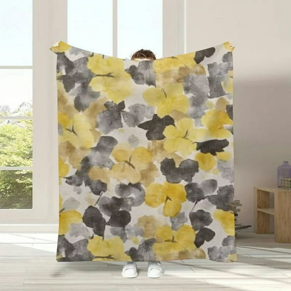 GWJING Yellow Gray Flower Print Warm Ultra-Soft Micro Blanket All Season Couch Sofa Bed Throw Blanket 30x40in