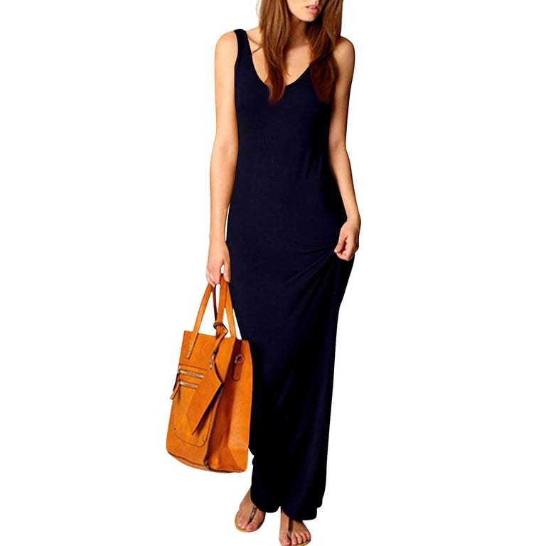 Gwndhtbl Women's Full Slips Cami Long Spaghetti Strap Under Dress Dark Blue XL
