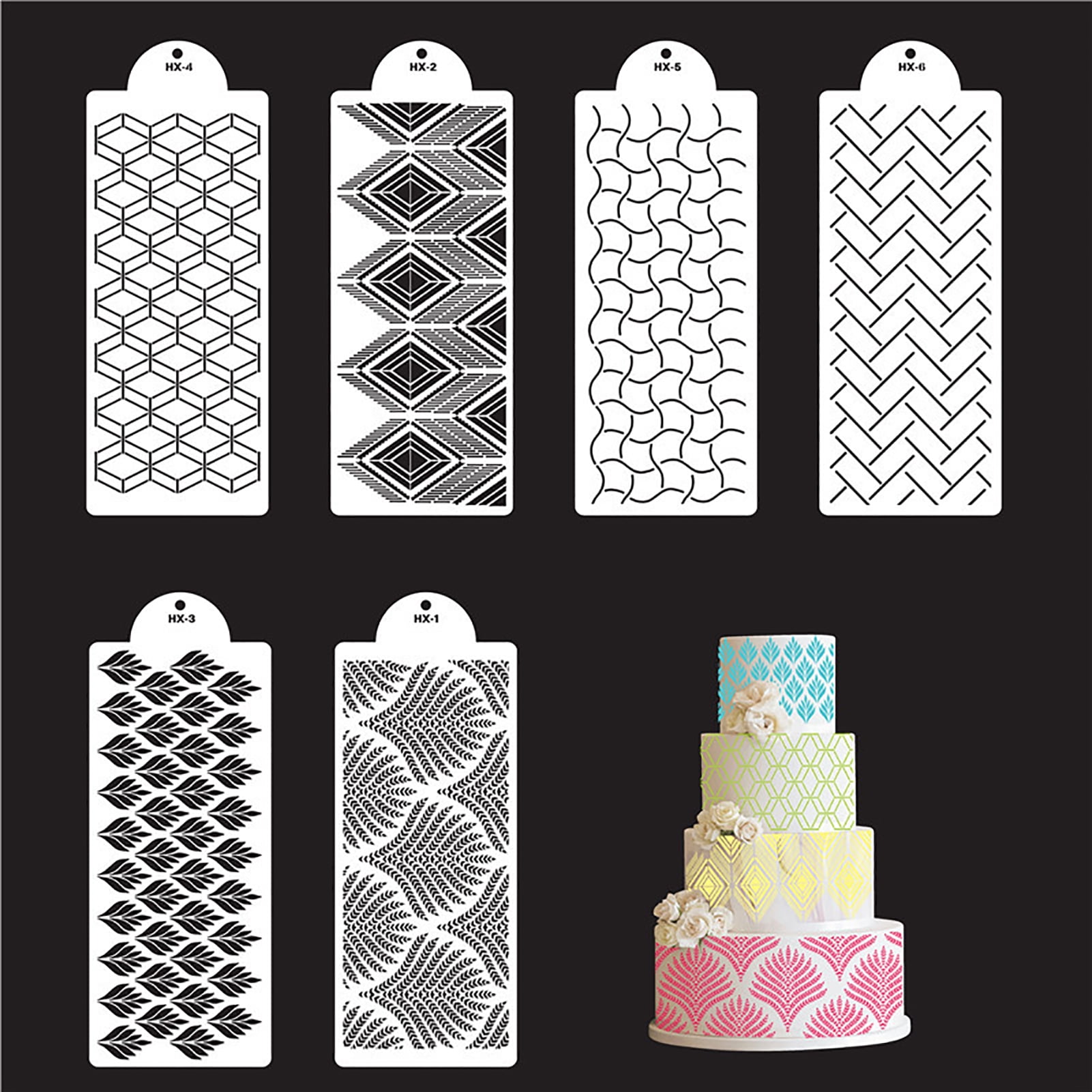 Travelwant 3Packs Wedding Cake Stencil Template,Wheat Spike Pattern Cake Stencil Mold Plastic Spray Lace Cake Stencils Template Drawing Mould,Cake