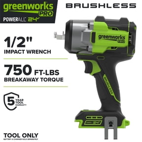 Greenworks Pro PowerAll 24V Brushless 1/2" 750 lbs Breaking Impact Wrench, Tool Only, IW5800A3