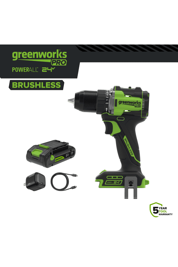 Pro 24V Brushless 1/2" 530 in-lb Drill Driver, 2.0Ah USB-C Battery, 30W Charger and Cable, PowerAll, DD560A1