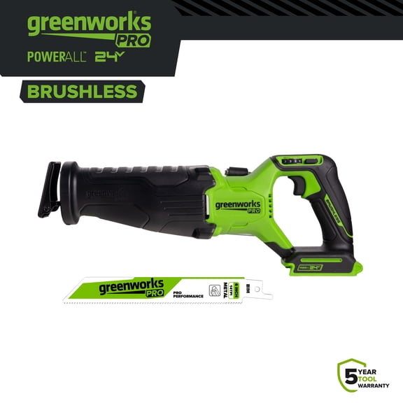 Greenworks Pro 24V 1-1/4" Brushless Reciprocating Saw, Tool Only, PowerAll, RS532A1