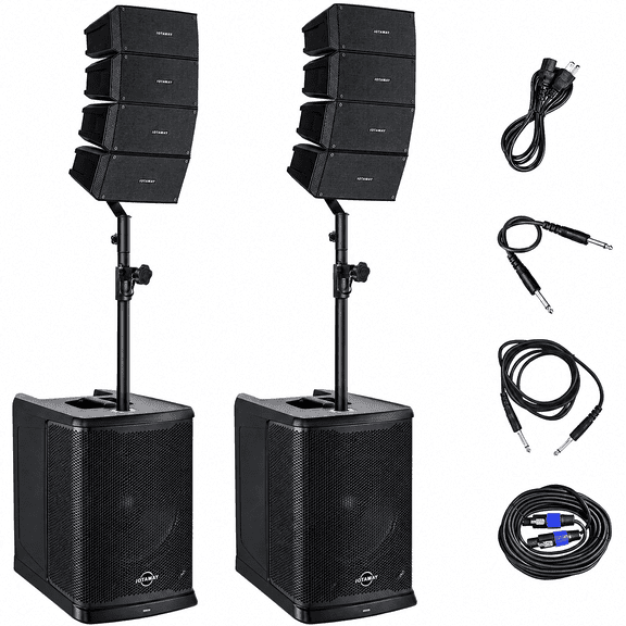 GWS-044 900W Active Line Array PA System, 12 Inch Subwoofer Professional DJ Audio System Built-in Smart DSP, 84 Array Speaker Set, Bluetooth TWS Ideal for Wedding, Church, Live Performance