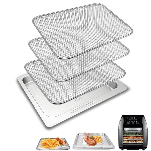 GWY 4 Pieces Set Air Fryer Drip Pan with Basket for Chefman Multifunctional Digital 10 QT 10L XL Air Fryer 17 Touch Screen Presets, Air Fryer Accessories Grill Pan Plate Replacement Tray Parts