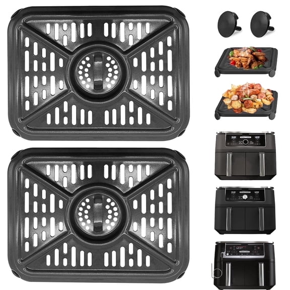 Air Fryer Grill Pan for Ninja Foodi DZ401 DZ550 10QT DualZone Air Fryers, Replacement Air Fryer Grill Plate Tray with Rubber Bumpers