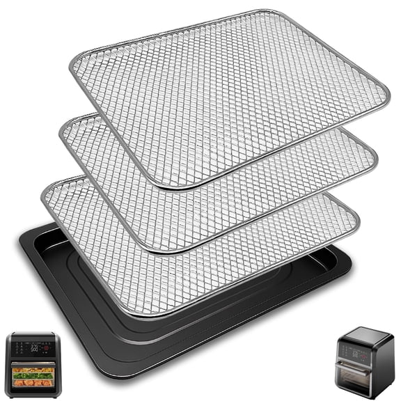 GWY Air Fryer Drip Tray for Chefman 12 Quart 6 In 1 digital Countertop Convection Oven, 4 Pieces Set Food Grade Air Fryer Accessories Grill Pan Grill Plate Crisper Plate Replacement Tray Parts Rack