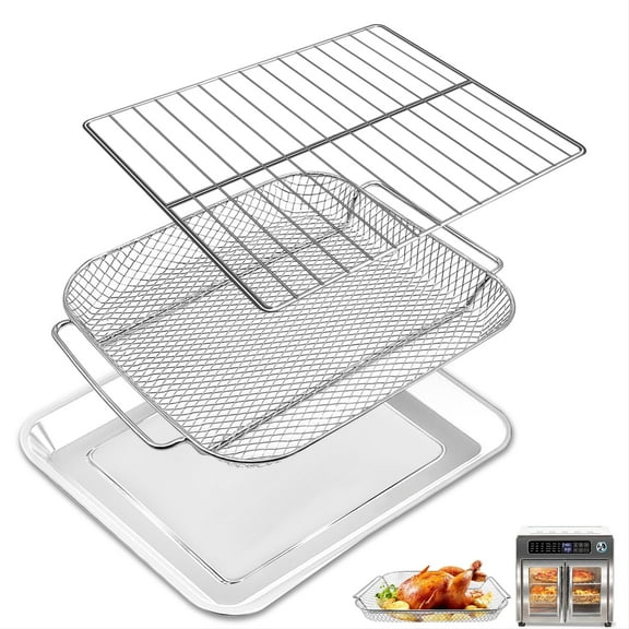 GWY Air Fryer Replacement Parts for 26 QT Extra Large Air Fryer Convection Toaster Oven, 3 Pieces Set Food Grade Steel Air Fryer Bake Pan Mesh Basket Wire Rack Kit Replacement Parts Ac