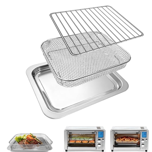 GWY Air Fryer Baking Pan Set for EmerilLagasse Everyday 360 Air Fryer 12''×10'' and 12.5''×10.2'' Steel Non-stick Air Fryer Accessories Grill Pan Crisper Plate Replacement Parts