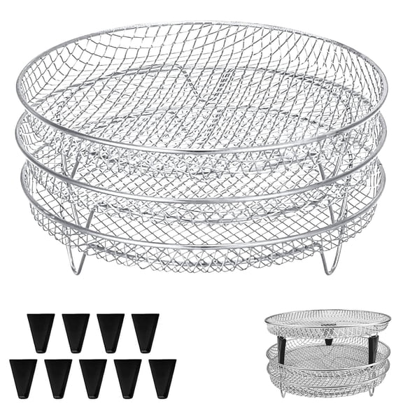 GWY Three Stackable Air Fryer Rack, 8 Inch Round Stainless Steel Dehydrator & Oven Rack Set, Fits Air Fryers with Inner Diameter ≥8.6 Inch, Food-Grade Safe
