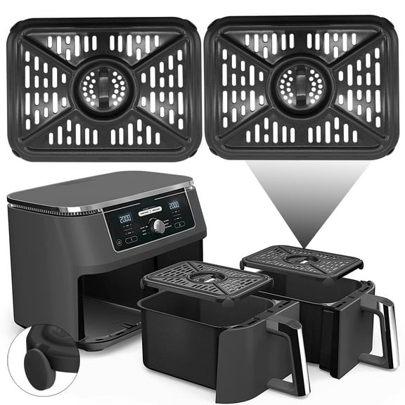 GWYXC Air Fryer Grill Pan for Ninja Foodi DZ401 DZ550 DualZone Air Fryers, Replacement Air Fryer Crisper Plate Grill Plate Tray Accessories with Rubber Bumpers, Dishwasher Safe Y101