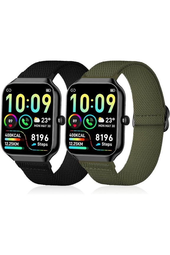 -2 Pack Stretchy Nylon Solo Loop Compatible with Motast P99/Togala P99 Smart Watch Women Men, Soft Nylon Elastic Straps Sport Wristband for Motast P99/Togala P99 1.96" HD Fitness Watch