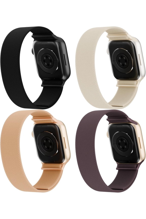 -4 Pack Stretchy Solo Loop Nylon Bands Compatible with watch 38mm 40mm 41mm 42mm 44mm 45mm 46mm 49mm Women Men, Water-Resistant Elastics Sport Strap for iWatch Series 11/10/9/8/7/6/5/4/3/2/1 Ul