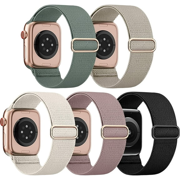 GWYYCG-5 Pack Stretchy Solo Loop Compatible with Apple Watch Band 40mm 38mm 41mm 42mm 44mm 45mm 46mm 49mm Women Men,Sport Nylon Elastic Strap Braided Wristbands for iWatch Band All Series 1-10 Ultra