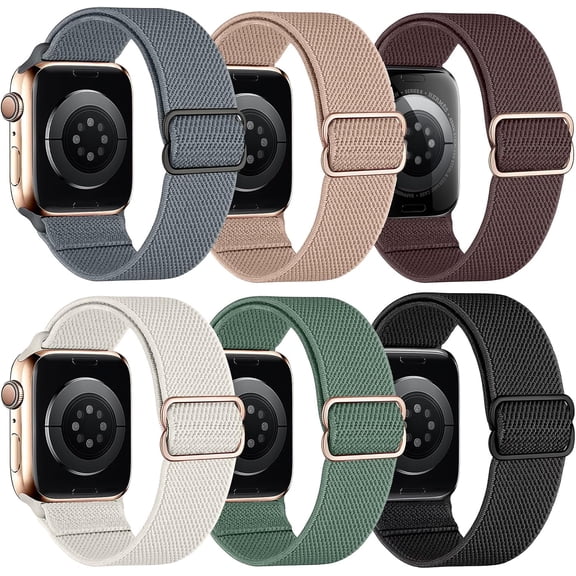 GWYYCG-6 Pack Stretchy Solo Loop Compatible with Apple Watch Band 38mm 40mm 41mm 42mm 44mm 45mm 49mm Women Men,Soft Nylon Elastic Braided Strap Wristband for iWatch Series Ultra 10 9 8 7 6 5 4 3 2 1