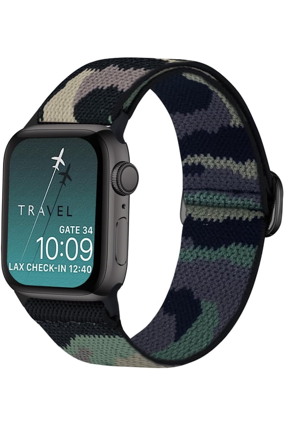 -Stretchy Nylon Solo Loop band Compatible with Apple Watch Band 38mm 40mm 41mm 42mm 44mm 45mm 49mm Women Men, Adjustable Braided Sport Elastic Strap Replacement Accessory Wristbands for iWatch