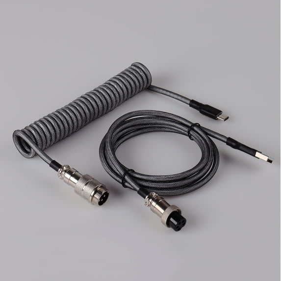GX16 5PIN Male Aviation Plug to Type-c Coiled Date Cable with Braided USB Coiled Keyboard Cable