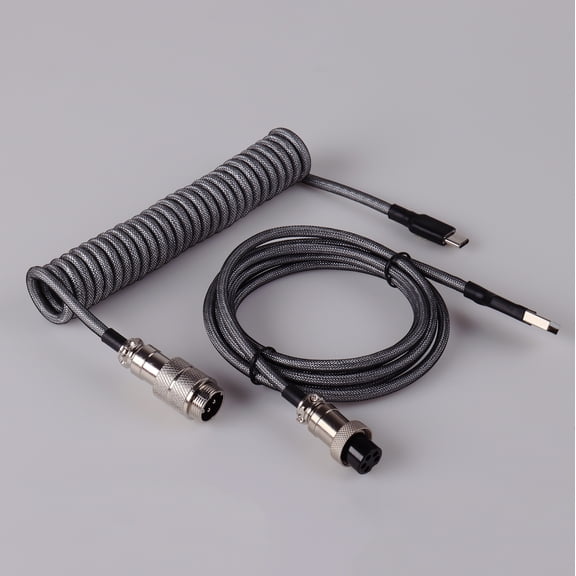 GX16 5PIN Male Aviation Plug to Type-c Coiled Date Cable with Braided USB Coiled Keyboard Cable