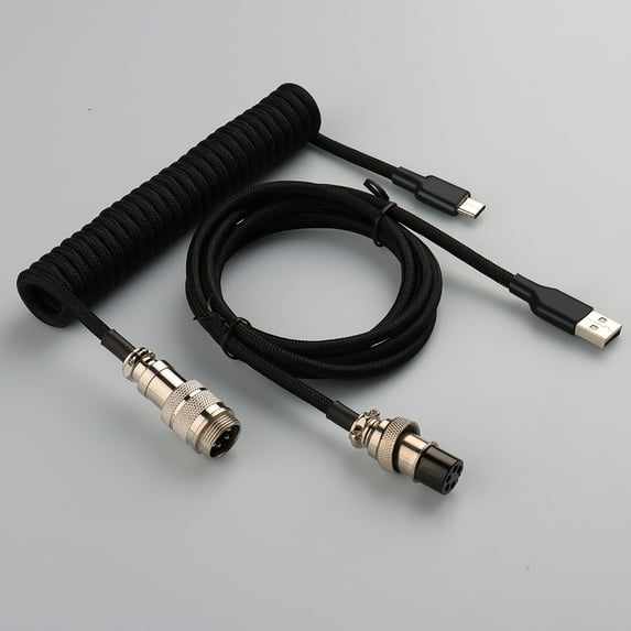 GX16 5PIN Male Aviation Plug to Type-c Coiled Date Cable with Braided USB Coiled Keyboard Cable