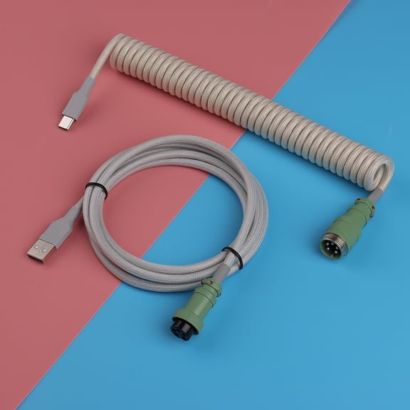 GX16 USB-C to USB-A Aviation Coiled Data Cable Nylon Braided Mechanical Keyboards Cable
