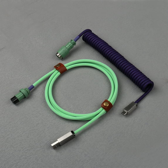 GX16 USB to Type C Long Aviator Coiled Braided Cable Retractable for Mechanical Keyboards