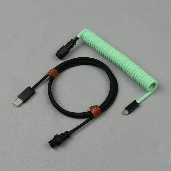 GX16 USB to Type C Long Aviator Coiled Braided Cable Retractable for Mechanical Keyboards