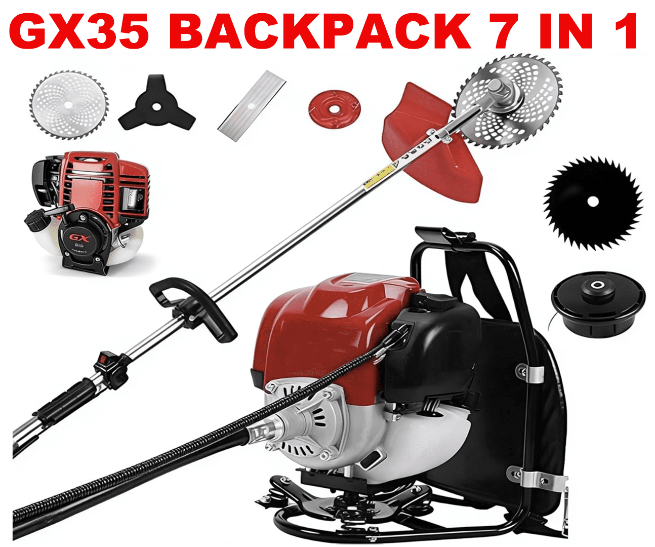 GX35 Backpack 7 IN 1 Grass Eater 4 Strokes Cordless String Trimmer Lawn Trimmer
