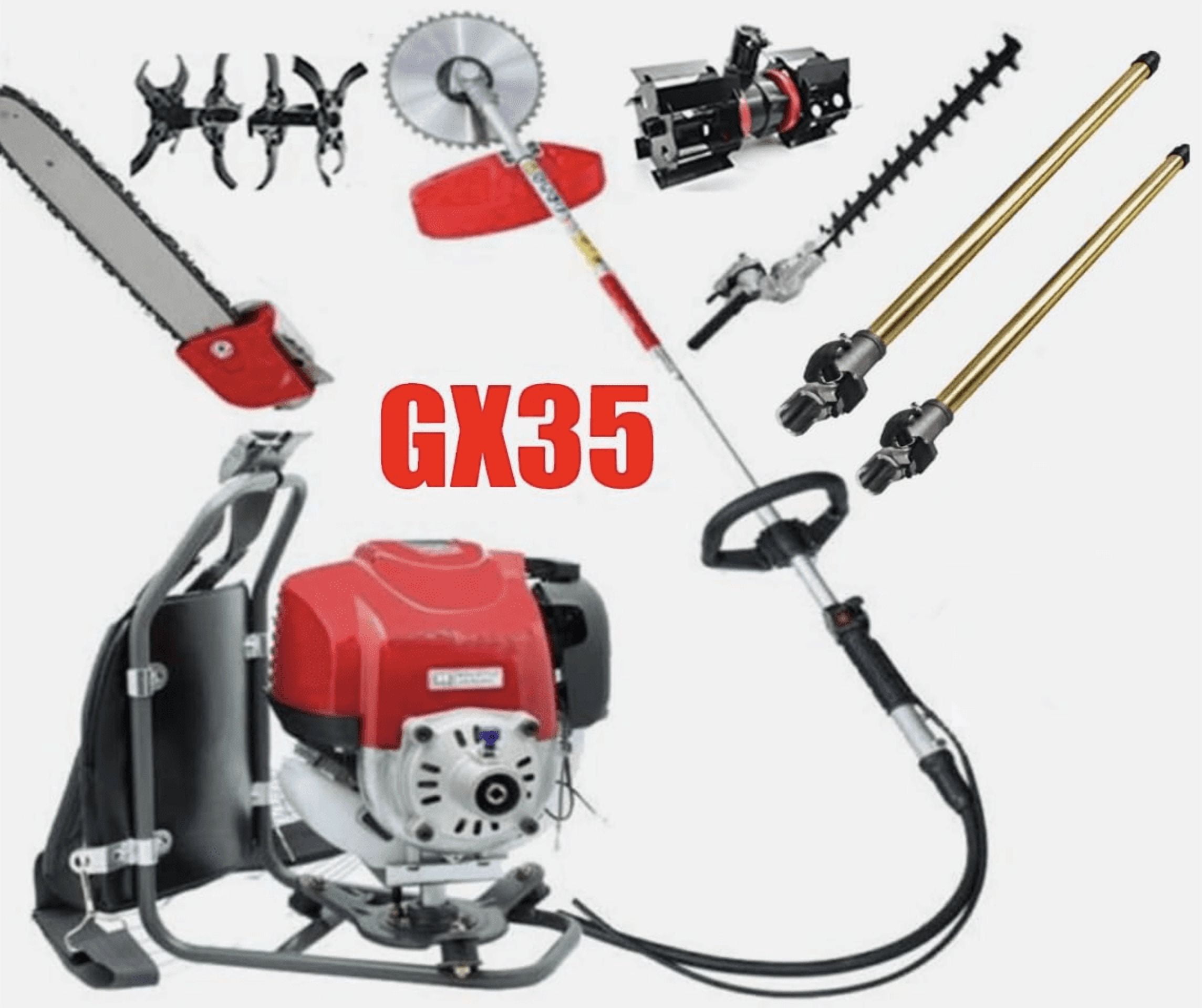 GX35 Backpack Brush Cutter 4 strokes pole saw hedge trimmer + 2 extension rods