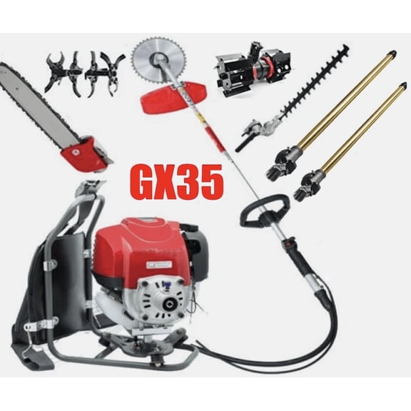 GX35 Backpack Brush Cutter 4 strokes pole saw hedge trimmer + 2 extension rods