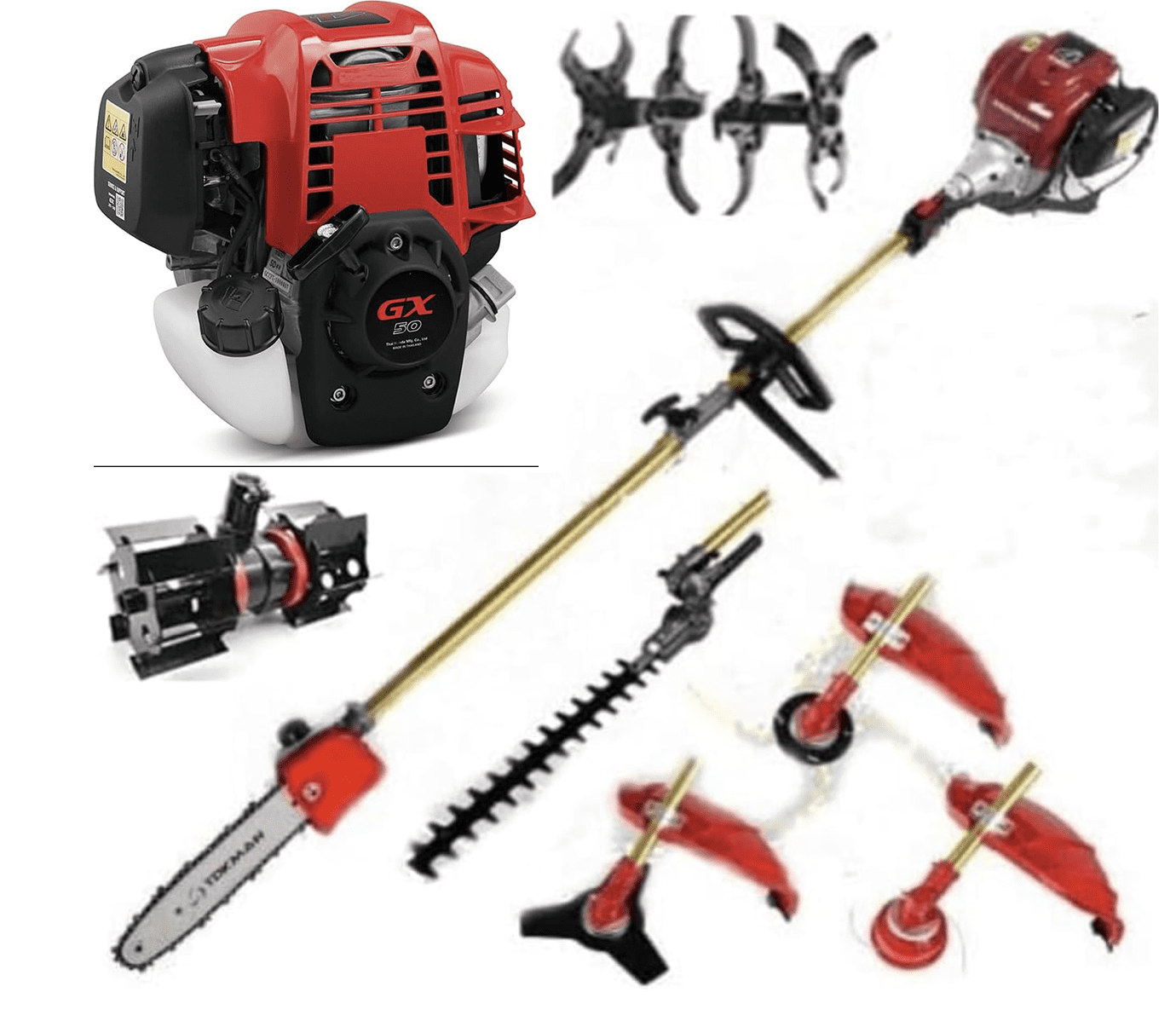GX50 4 strokes 7 in 1 weed wacker grass cutter machine gas powered hedge trimmer shears