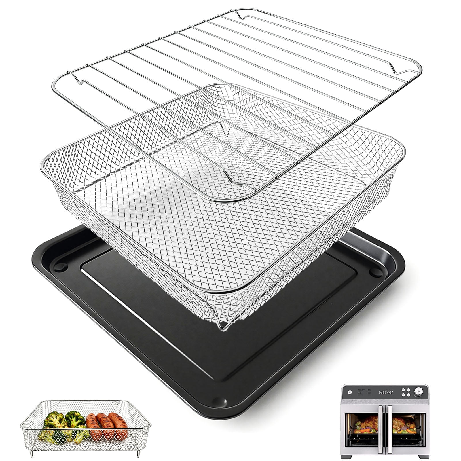 Ninja Broil Rack GXCSY 3 IN 1 Air Fry Oven Tray Basket Broil Rack Kit for Ninja French ...