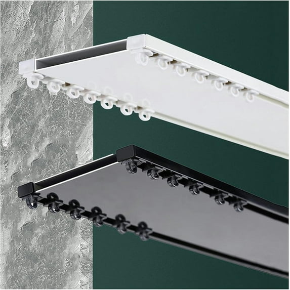 GXCZ Conjoined Double Curtain Rail Track Ceiling Mounting - Room Divider Curtain Rods With Silence Pulleys - For Living Room, Hotel, Hospital, Garage(Black,240cm/2 * 120cm)