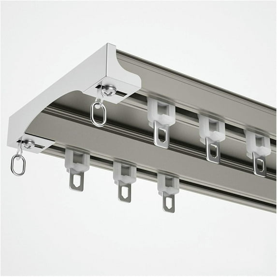 GXCZ Curtain Rods 70-85-100-600cm Curtain Conjoined Double Track (Ceiling Mount) Wall Divider Curtain Sliding Curtain Rail For Living Room Bedroom Room Divider(Champagne,150cm)