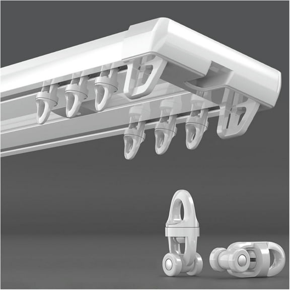 GXCZ Curtain Rods Heavy-Duty Curtain Conjoined Double Track - 70cm-600cm - Curtain Track Room Divider For Living Room Bedroom Drop Ceiling Shower - Ceiling Track System(White,130cm)