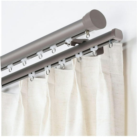 GXCZ Double Curtain Rod With Cap Finials - 100 To 600cm - Double Drapery Curtains Track Set - Aluminum Conjoined Curtains Rail Wall Mount, White, Black, Gray(Color:A,Size:110cm/3.6ft)