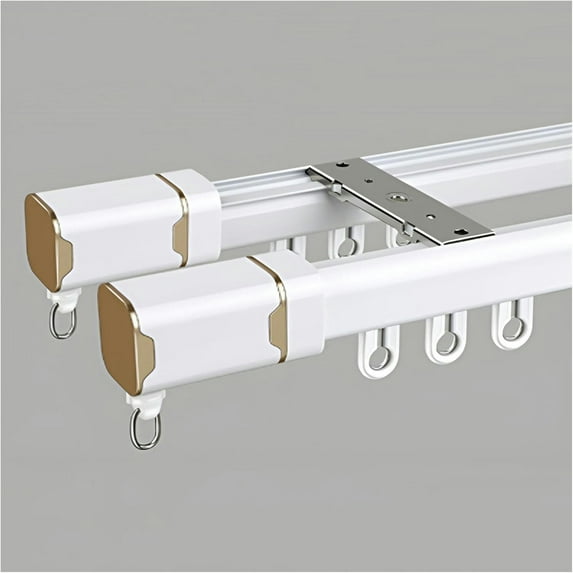 GXCZ Double Curtain Track Ceiling Wall Mount, Aluminum Curtain Track With Silent Strips, Heavy-Duty Curtain Rails For Bunk Bed Bay Window Room Divider(Color:White-B,Size:560cm/4 * 140cm)