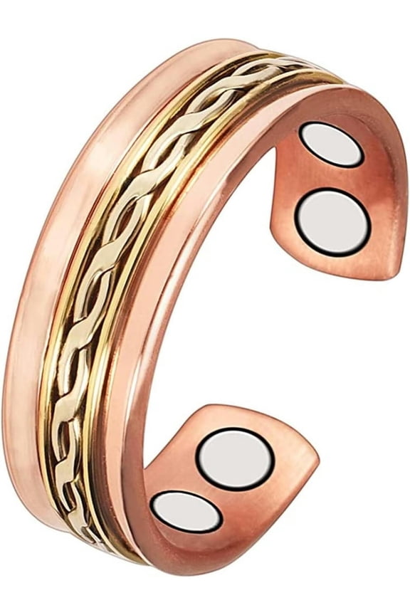 GXCZ Men's or Women's Magnetic Brass Ring, Fashion Brass Bracelet with 4 Strong Magnets CPR-0169R, Fashion Gift (Ring)