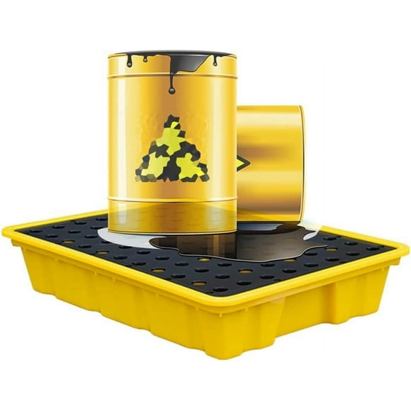 GXCZ Modular Spill Platform With Drain, Anti Slip Detachable Leakproof Oil Barrel Tray, Plastic Containment Pallet For Factory Garage Stack Paint Bucket ( Color : Yellow , Size : 66x36x12cm/25.98x14.17x4.7