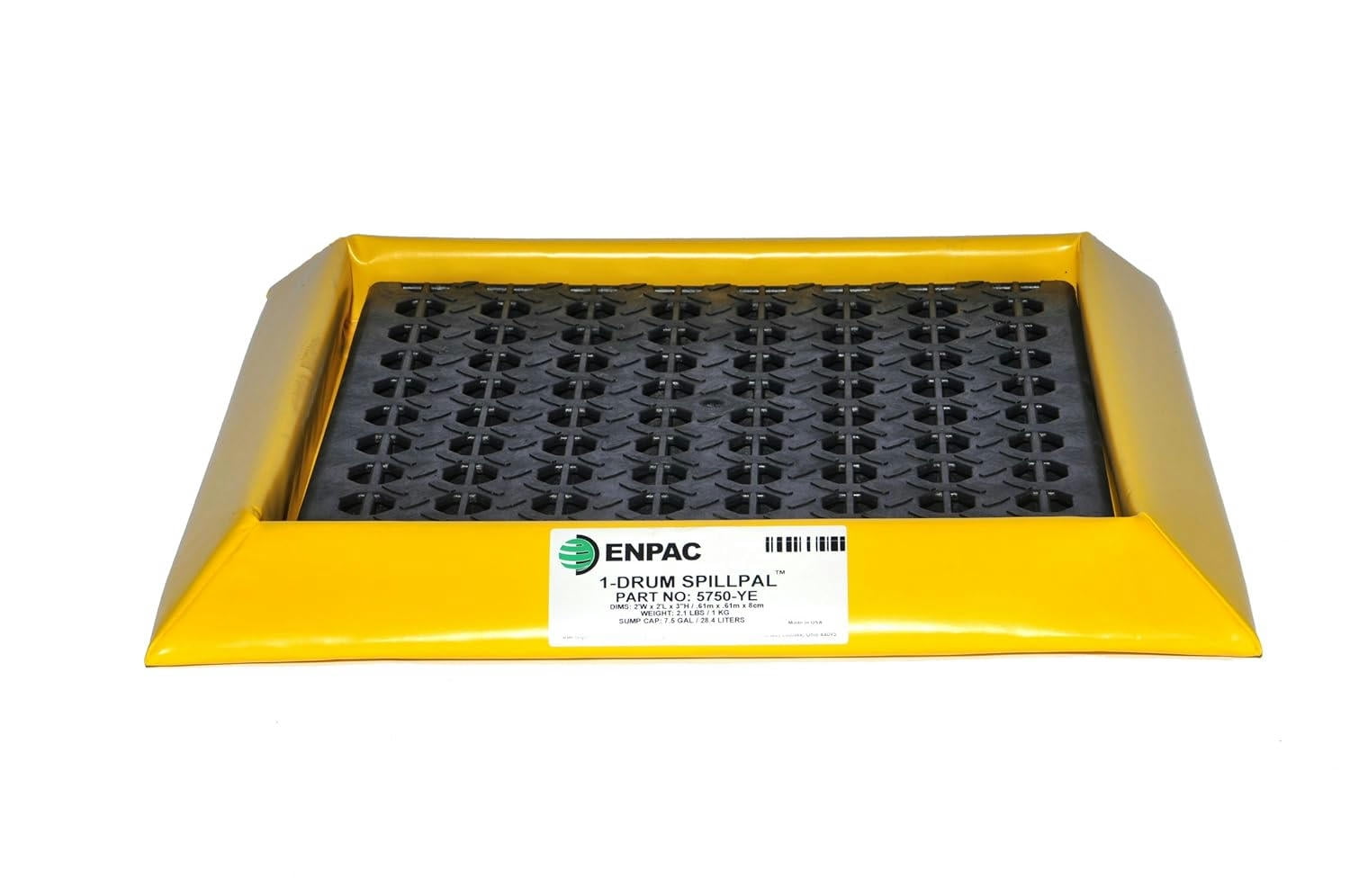 GXCZ Spill Containment Pallet 5750-YE-G 1 Drum Flexible Sidewall Spillpal with 1/2 Grate, 7.5 Gallon Spill Capacity, 2' Length x 2' Width x 3" Height, Yellow