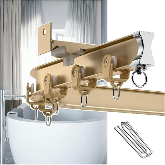 GXCZ Window Curtain Rod Curtain Track, Ceiling Curtain Track, Ceiling Mount/Wall Mount Shower Curtain Rods Bathroom Gold Curtain Rail With Hooks And Install Fittings(Wall Mount,450cm/14.8ft)