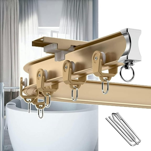 GXCZ Window Curtain Rod Curtain Track, Ceiling Curtain Track, Ceiling Mount/Wall Mount Shower Curtain Rods Bathroom Gold Curtain Rail With Hooks And Install Fittings(Wall Mount,450cm/14.8ft)
